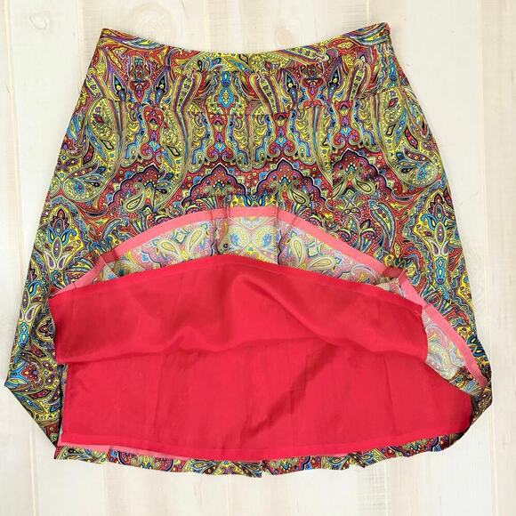 Olivia & Grace Silk Midi Skirt Size 12 Paisley Print Multicolor Lined Boho Chic - Picture 5 of 6